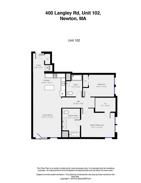Floor plan for 2 beds, 2 baths